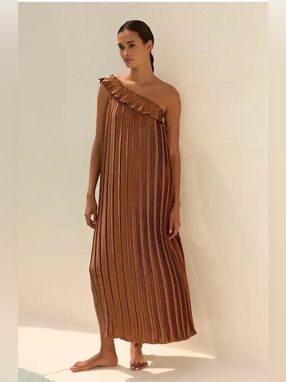 Anthropologie‎ Plisse One Shoulder Maxi Dress